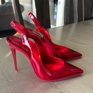 Christian Louboutin hot chick sling stiletto 100mm red metallic loubi psychic 39